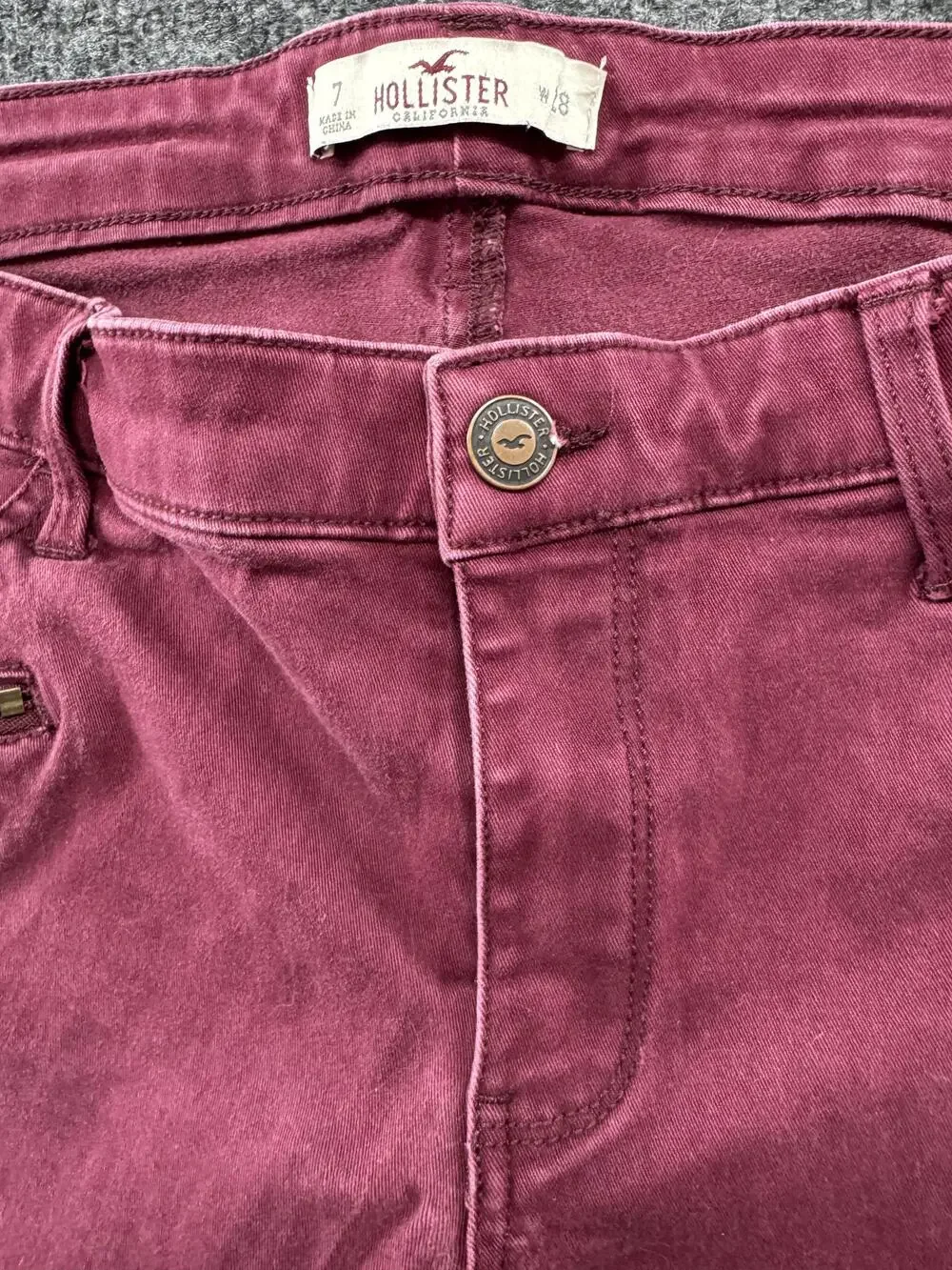 Hollister Jeans Juniors 7 Pink Slim Skinny Stretch Zipper Pocket Denim Pants